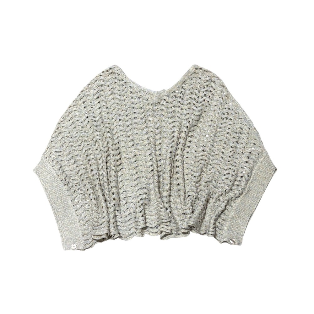 Sparrow Anthropologie Metallic Gold Silver Open Knit Cropped V-Neck Sweater S/M